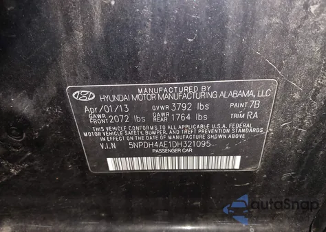 2013 Hyundai Elantra Gls из США, поврежденный, VIN 5NPDH4AE1DH321095